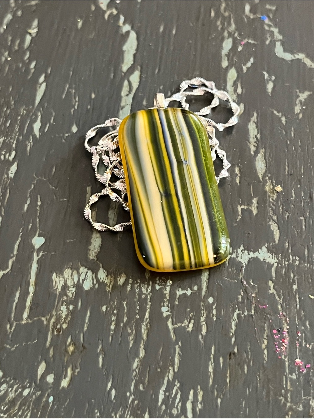 Modern statement jewelry - yellow and grey glass pendant - unique glass jewelry​